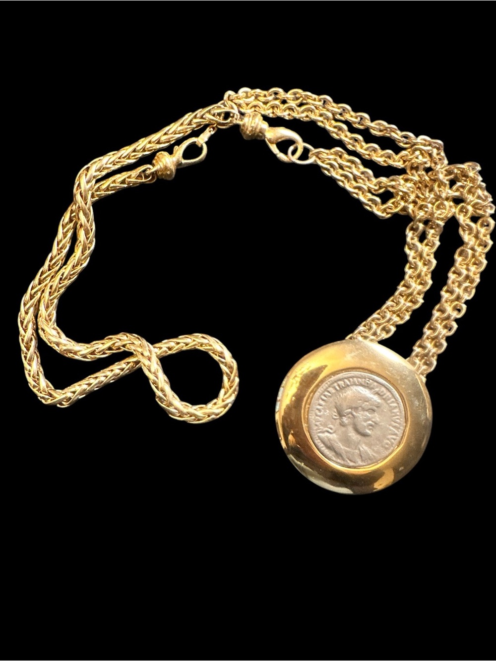 Bulgaria Monet Style Roman Coin Necklace Heavy Gold-Tone